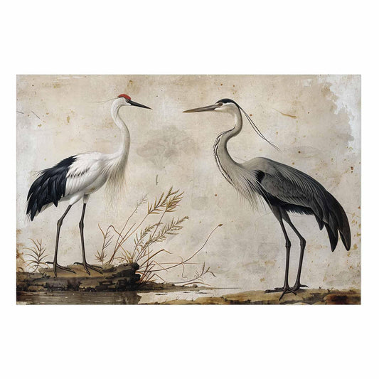 Poster - Birds from an Old Engraving - vintage-style illustration of a heron and a crane