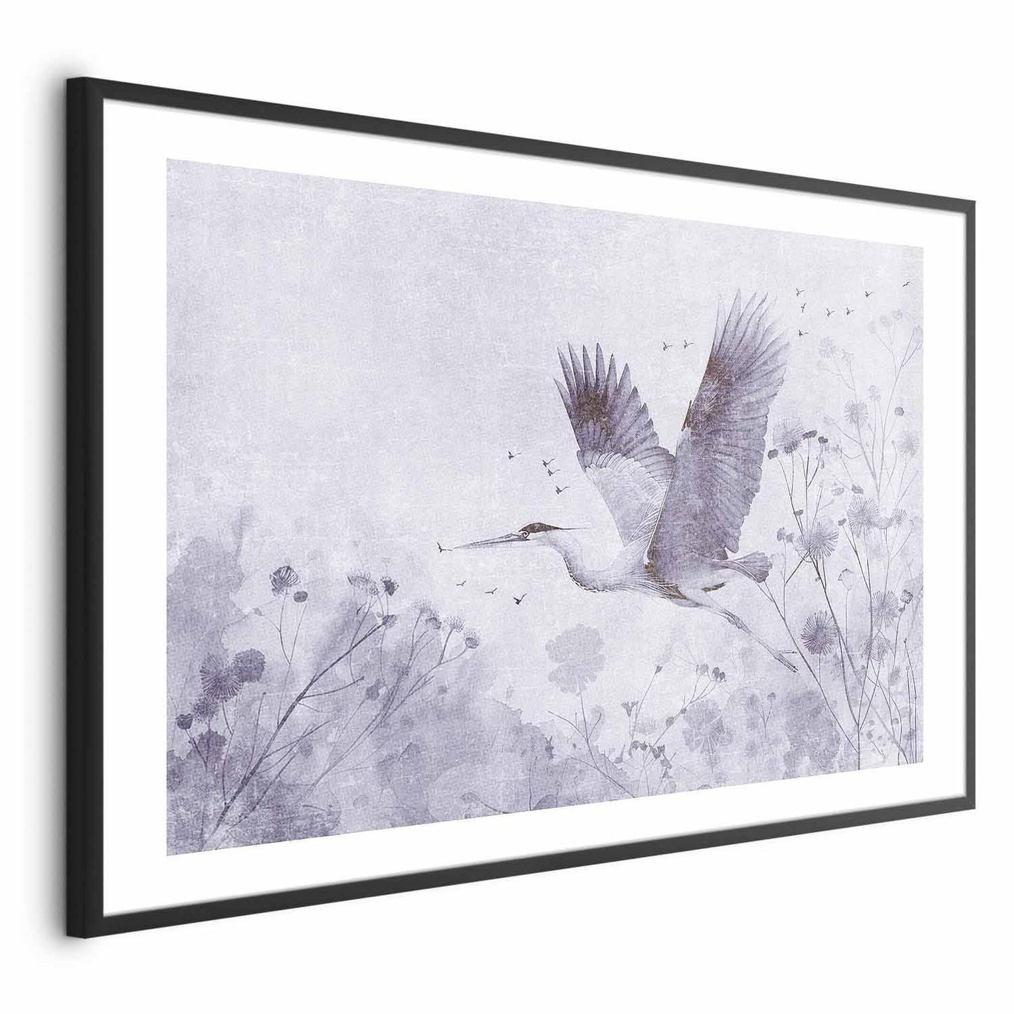 Poster Kranich im Flug – Elegantes Tierposter in Blau-Grau
