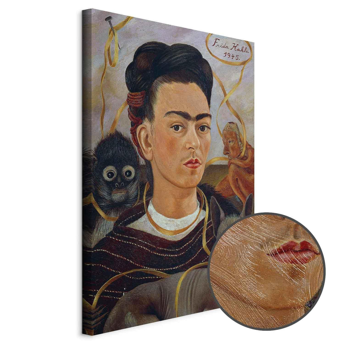 Leinwandbild - Frida Kahlo – Self-Portrait with Changuito