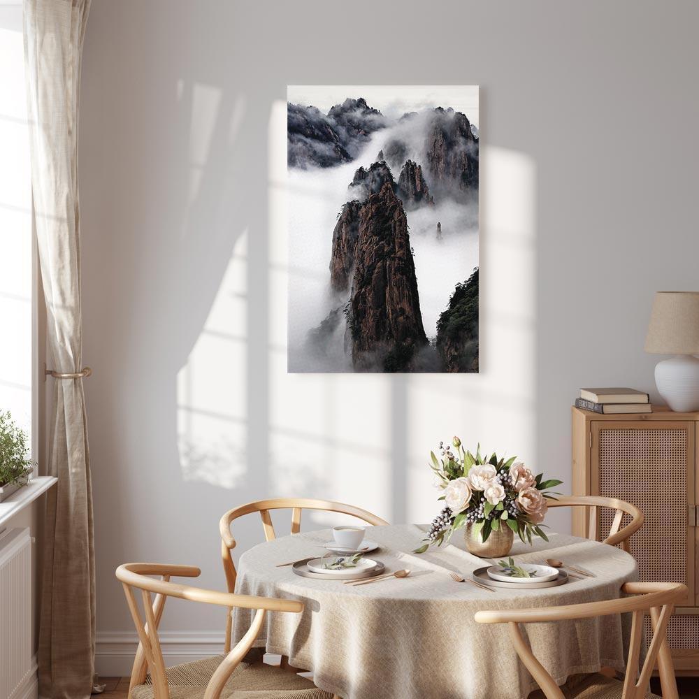 Leinwandbild - High Mountains in Mist (1-part) - Landscape of Clouds Amid Rocks
