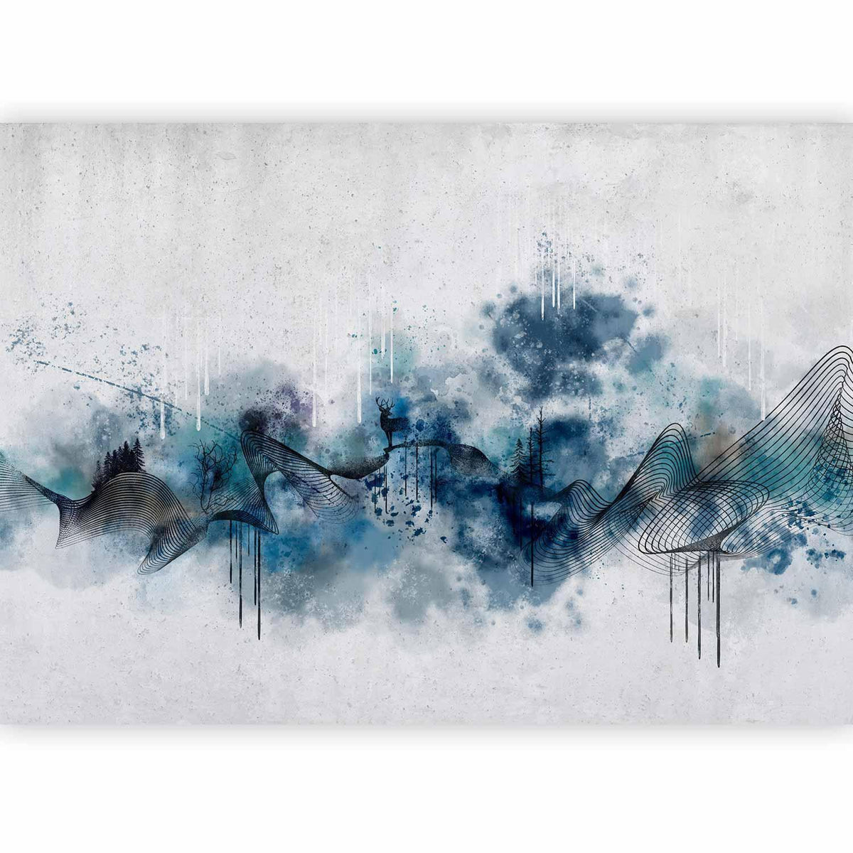 Fototapete - Abstract wave - minimalist composition with blue pattern
