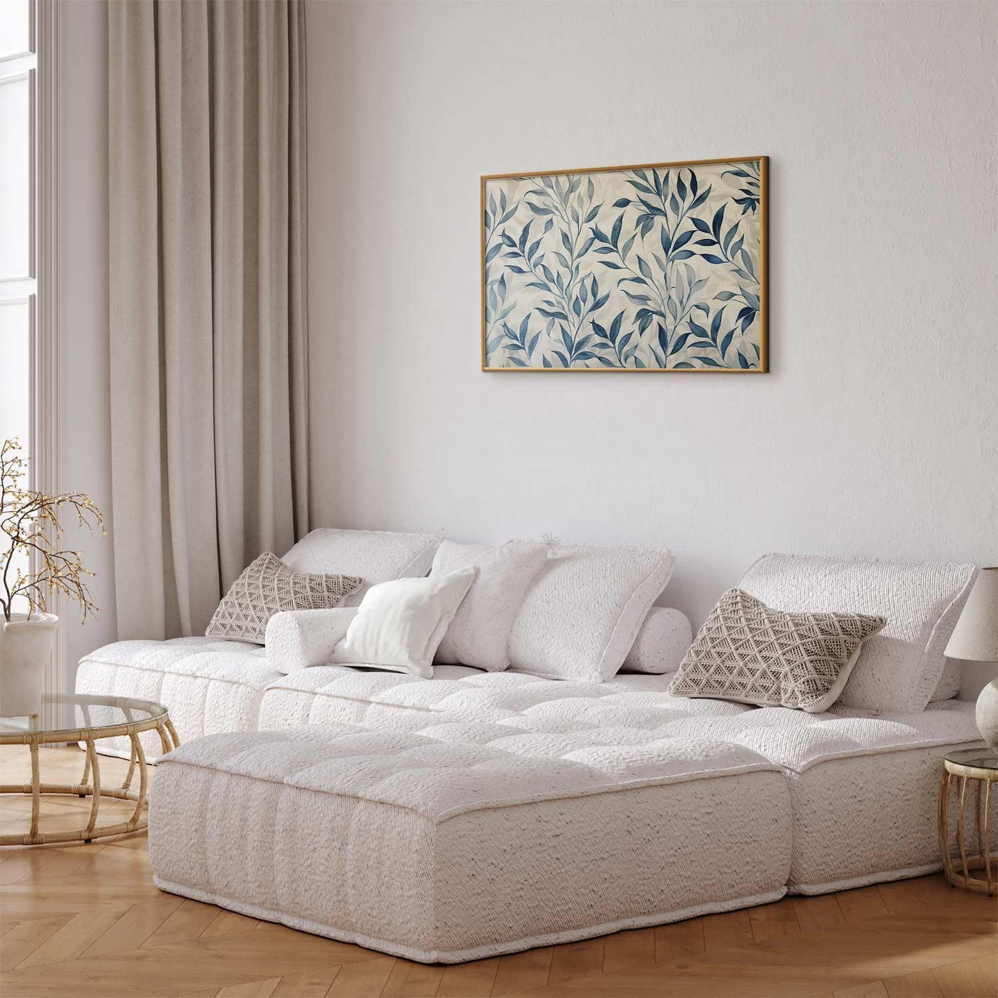 Poster - Delicate Botanical Motif with Blue Leaves Artgeist