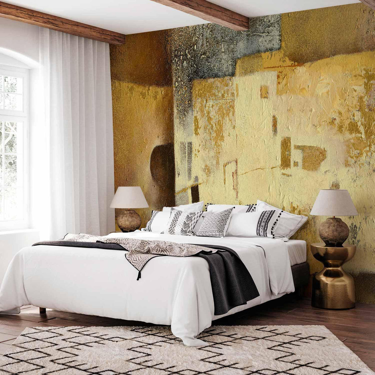 Fototapete Goldene Abstraktion – Künstlerisches Design auf Beige