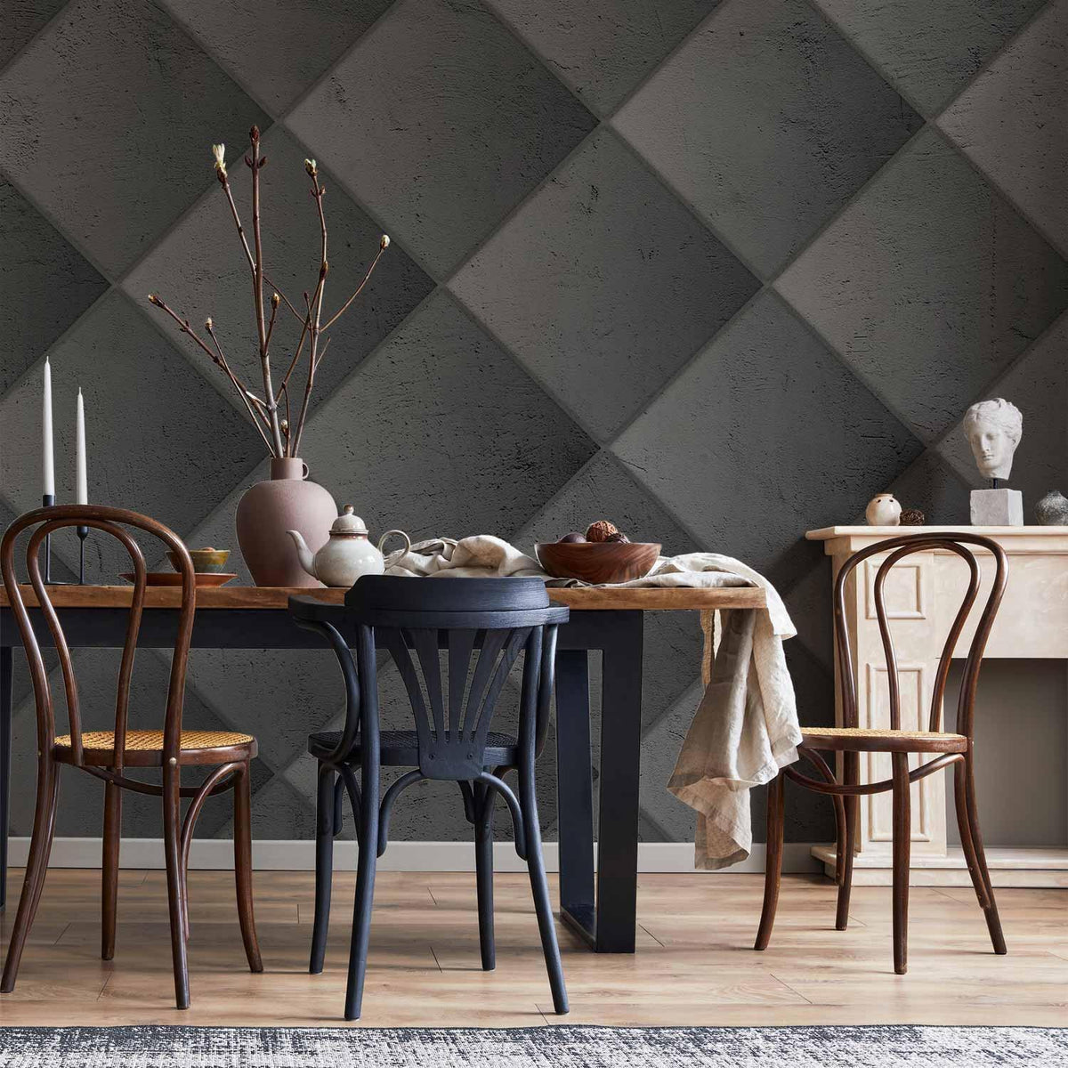 Fototapete - Grey symmetry - geometric pattern in concrete pattern with light joints
