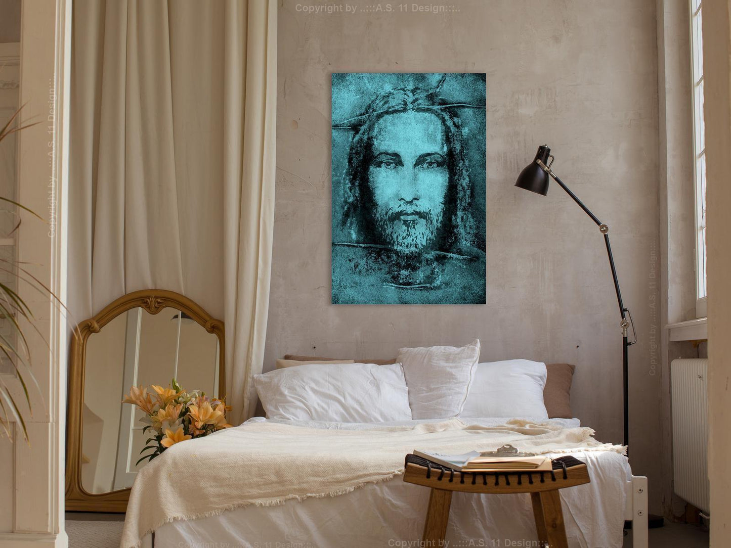 Leinwandbild - Shroud of Turin in Turqoise (1 Part) Vertical Artgeist