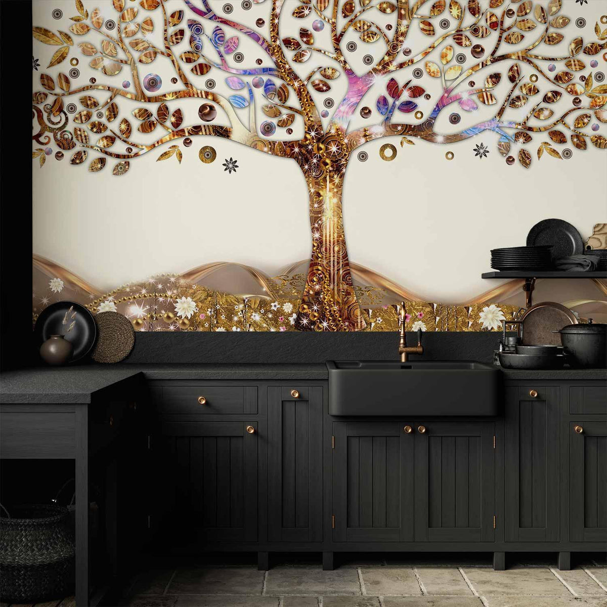Fototapete Goldener Baum – Künstlerisches Naturmotiv in Gold