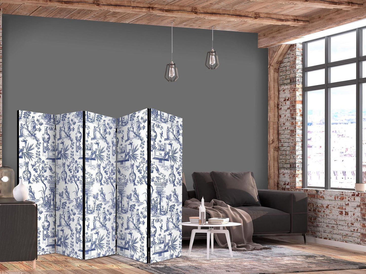Paravent - Rome and Botany - Blue Pattern with a Greek and Plant Motif Artgeist