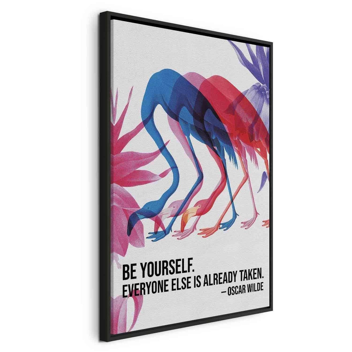Leinwandbild - Colorful Flamingos - Inspirational Quote with Colorful Bird Silhouettes Artgeist