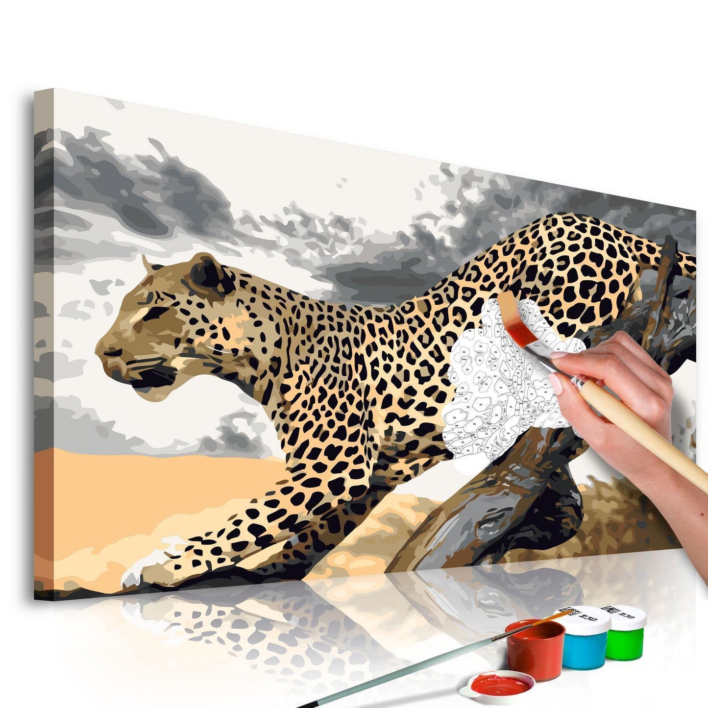 Wandbild zum Ausmalen - Gepard mit Leinwand und Farben