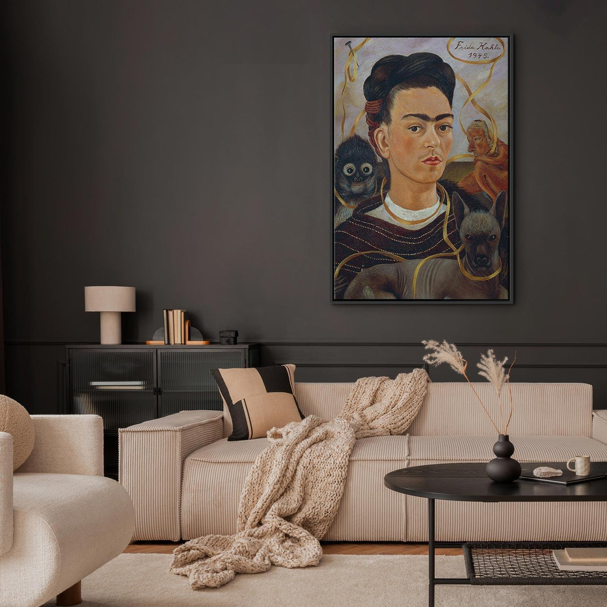 Leinwandbild - Frida Kahlo – Self-Portrait with Changuito