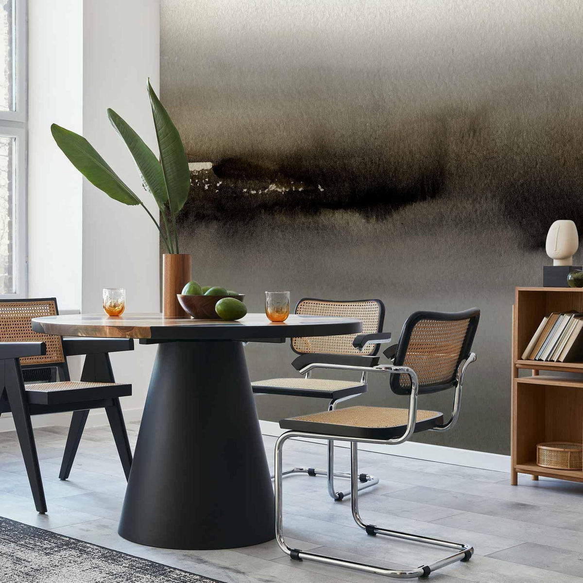 Fototapete - Diuna - abstract modern painting in grey with black pattern