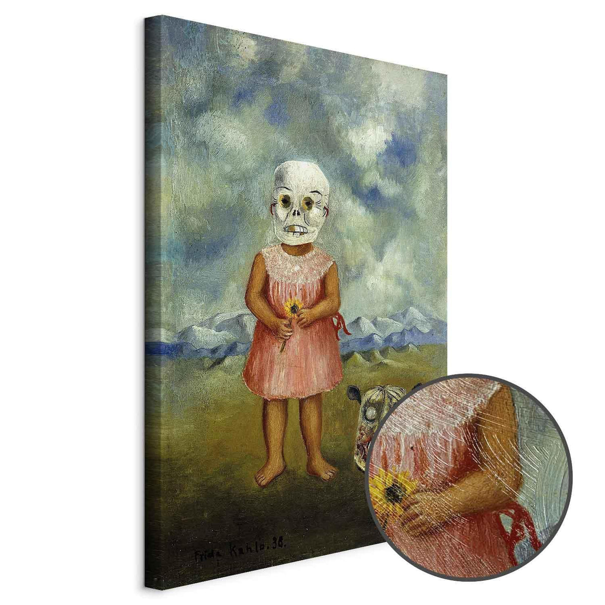 Leinwandbild - Frida Kahlo – Girl with Death Mask (She Plays Alone)