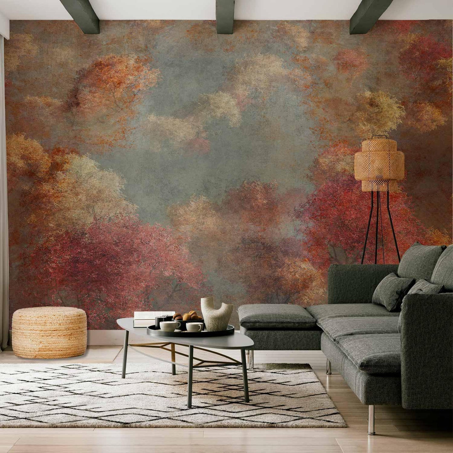 Fototapete - Natur im Herbst – Der goldene Herbst im gemalten Retrostil Artgeist