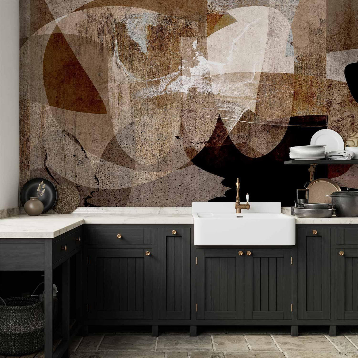 Fototapete - Geometric abstraction with shapes - composition in brown colours