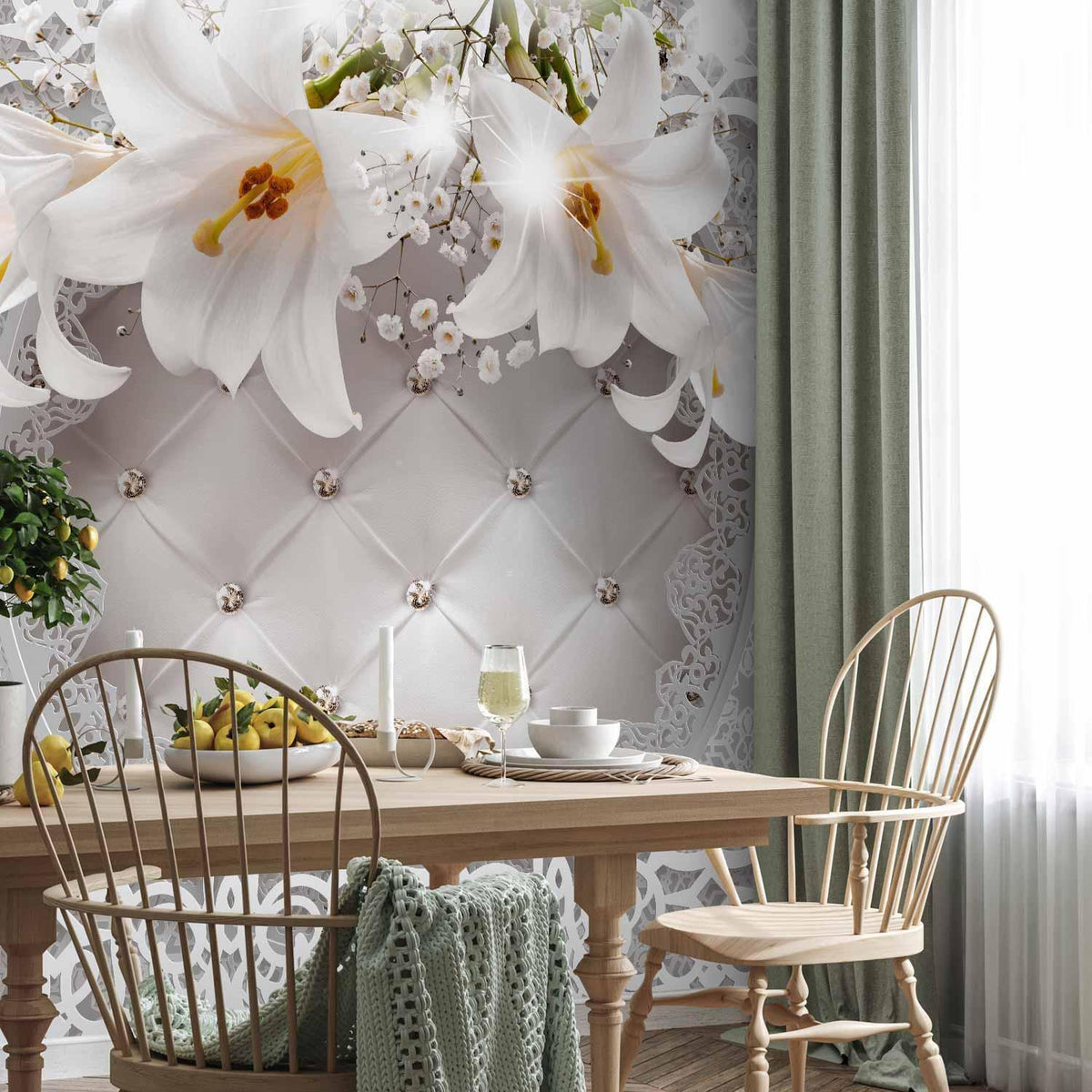 Fototapete - Lilies and Quilted Background