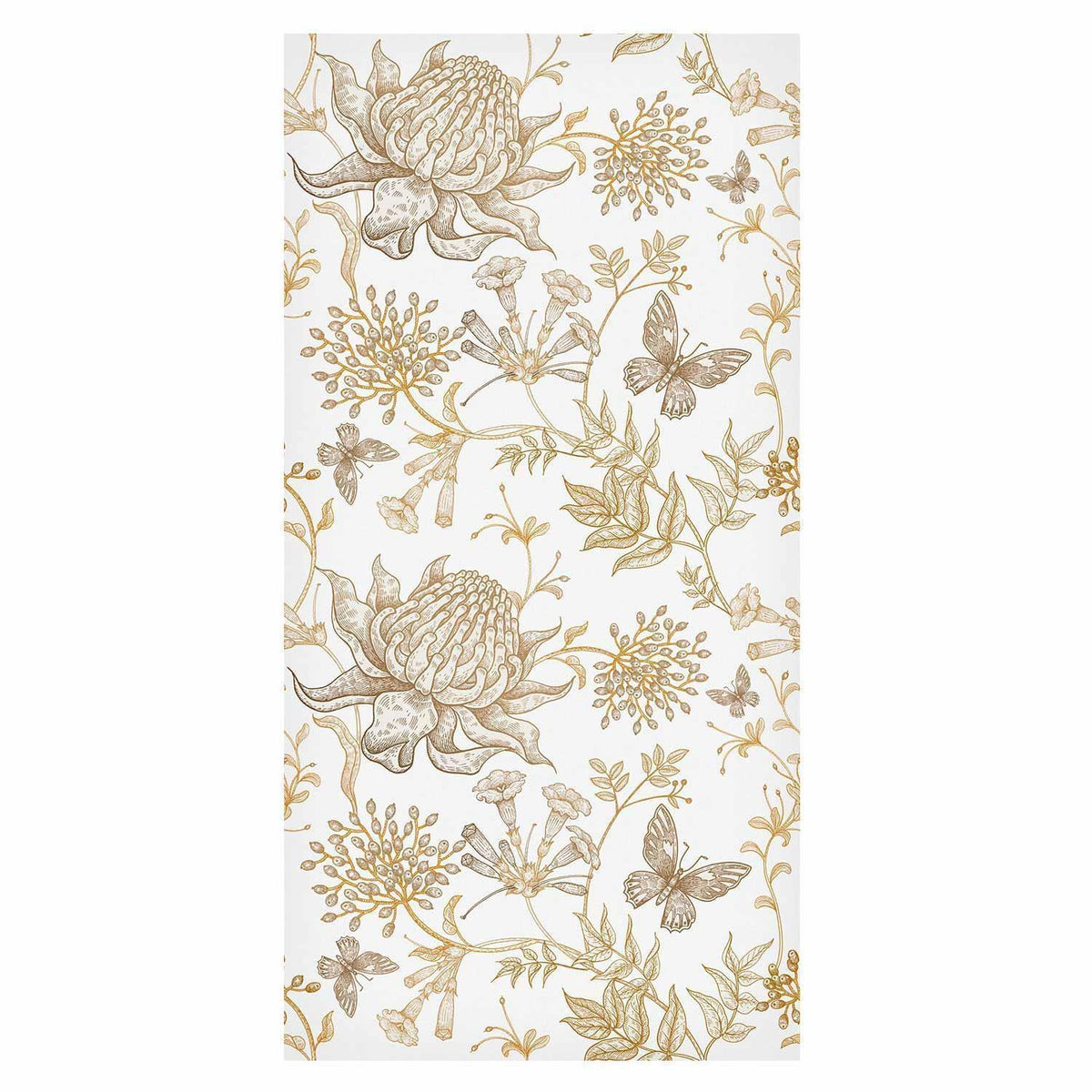 Tapete - Beige flowers and butterflies on white background