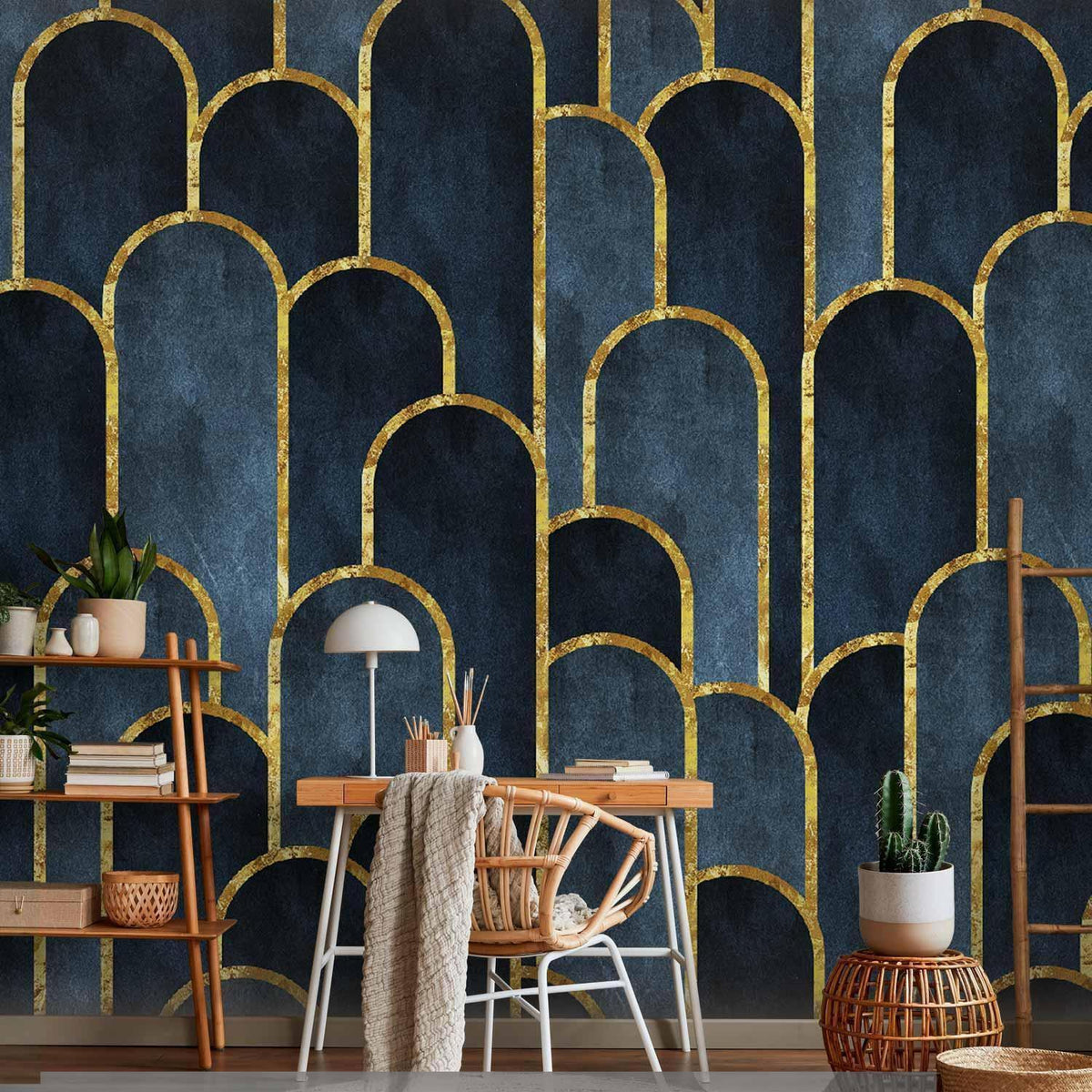 Fototapete - Gold and Navy Blue Pattern