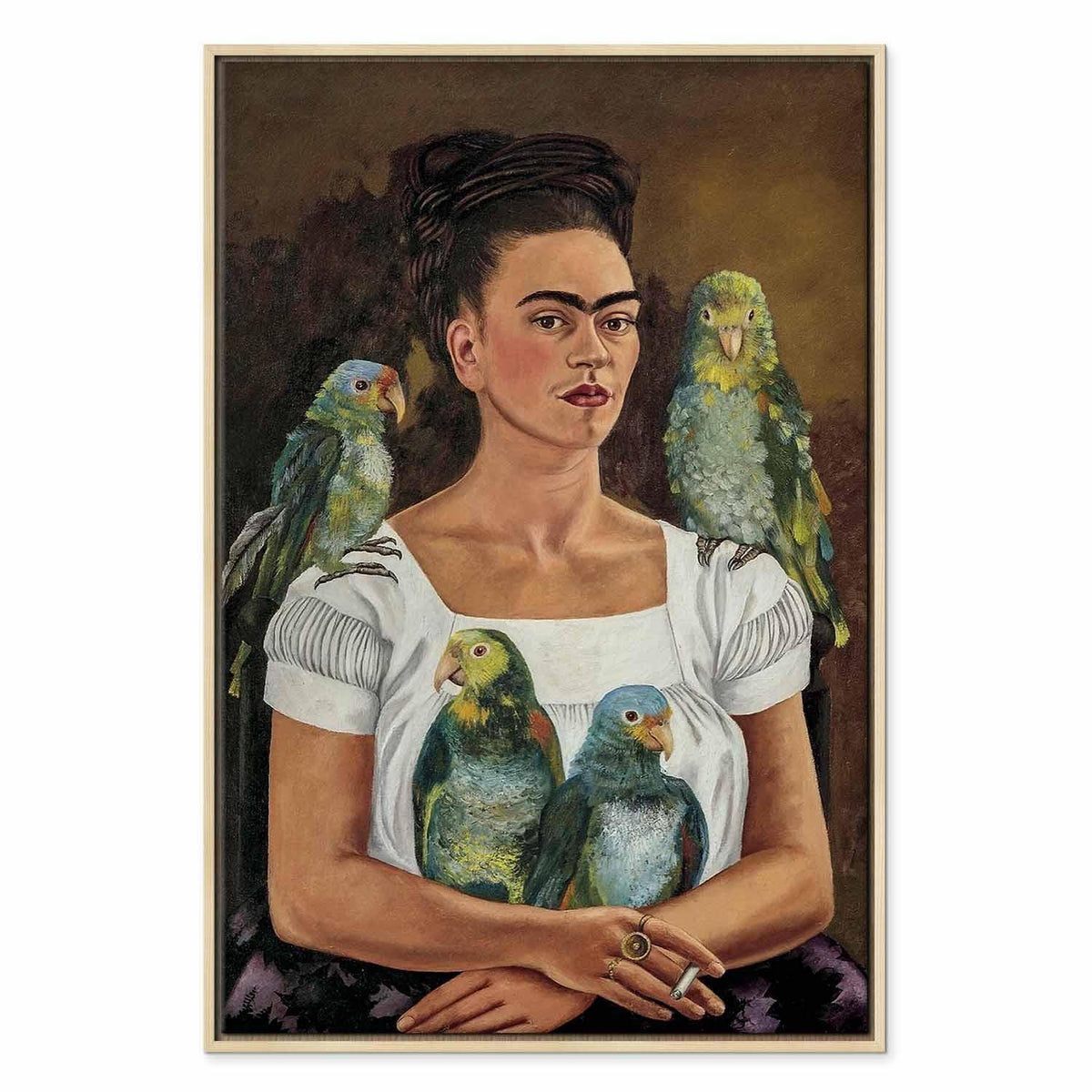 Leinwandbild - Frida Kahlo – Me and My Parrots