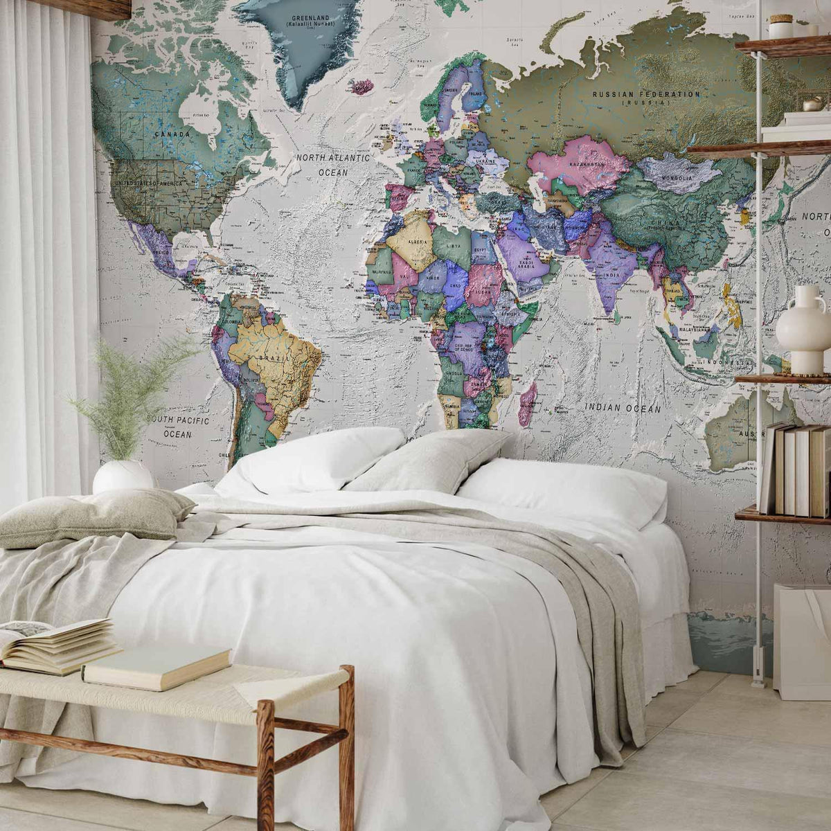 Fototapete - Geography study - world map with signed countries in English