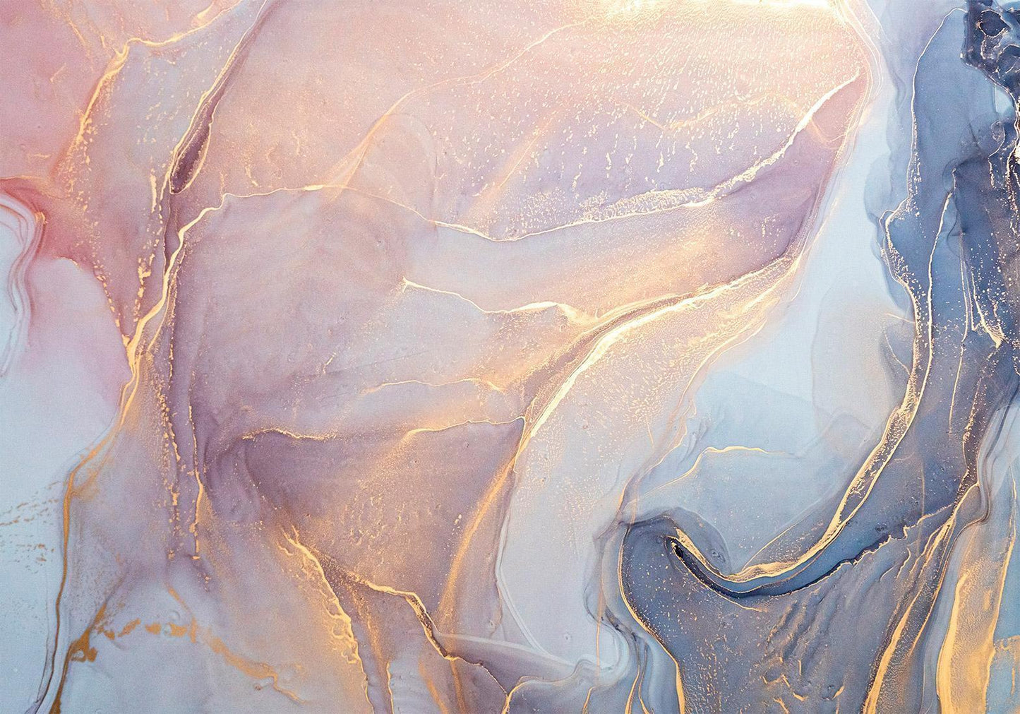 Fototapete - Pink and Blue Marble - Abstract Watercolour With Gold Accent Artgeist