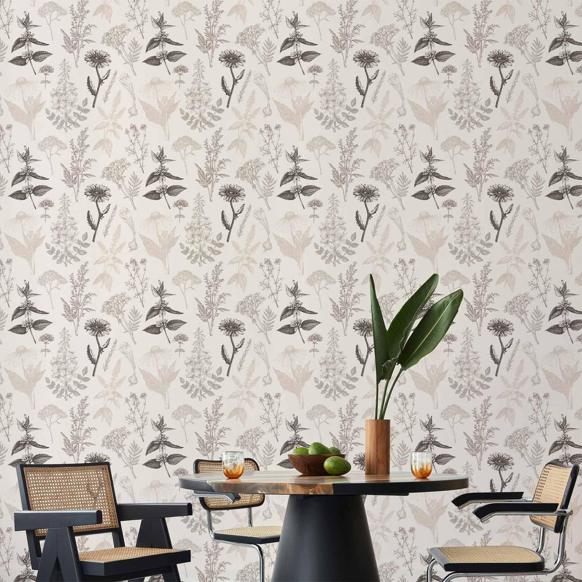 Tapete - Flowers and herbs in warm greys