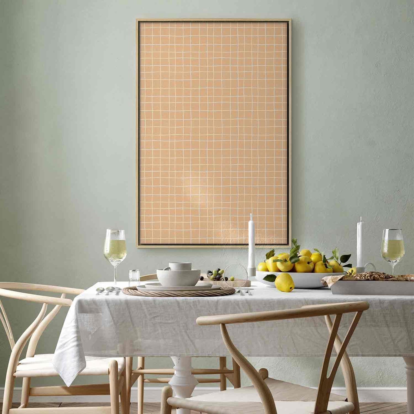 Leinwandbild - Waving Lines - Creamy Grid on a Noisy Pastel Background Artgeist