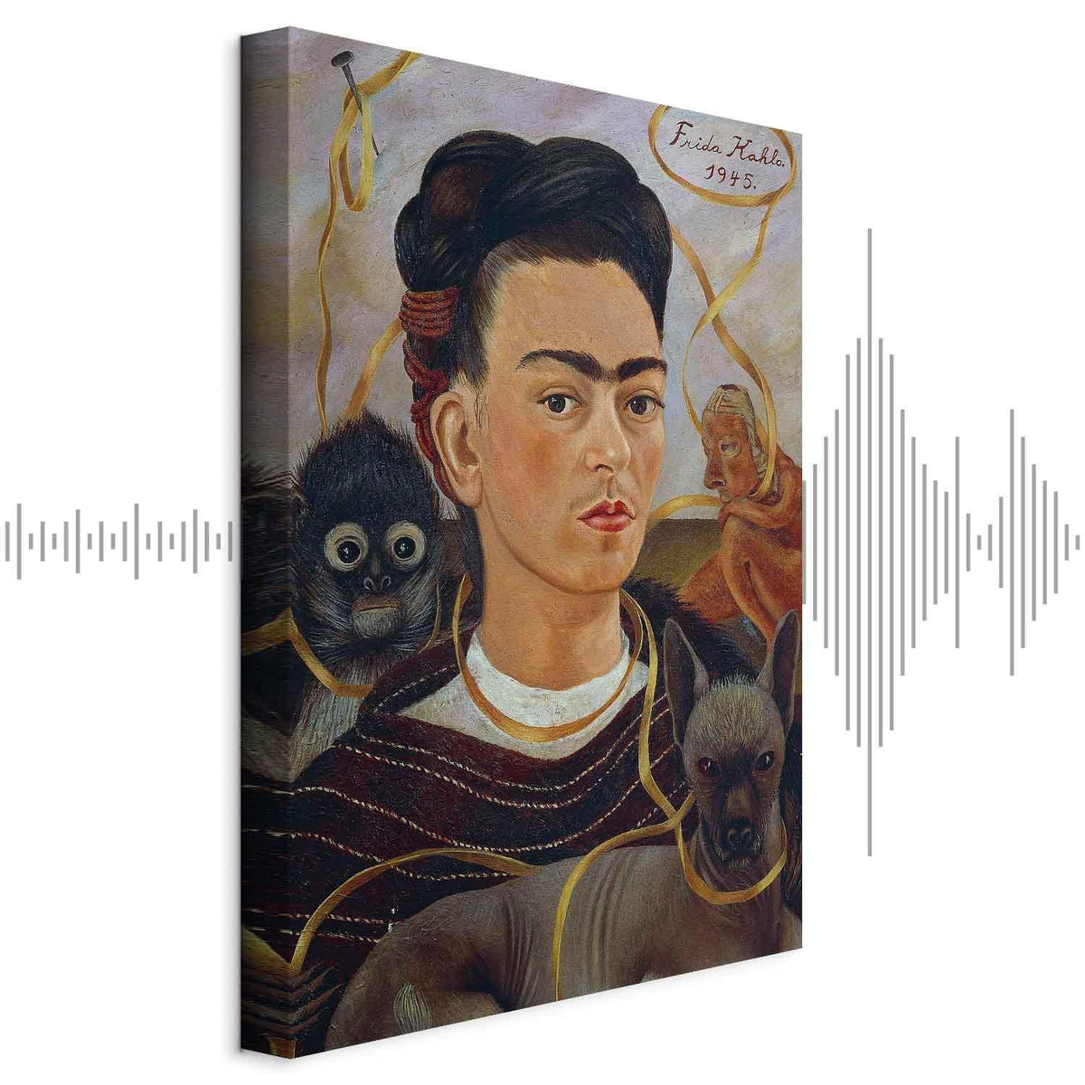 Leinwandbild - Frida Kahlo – Self-Portrait with Changuito