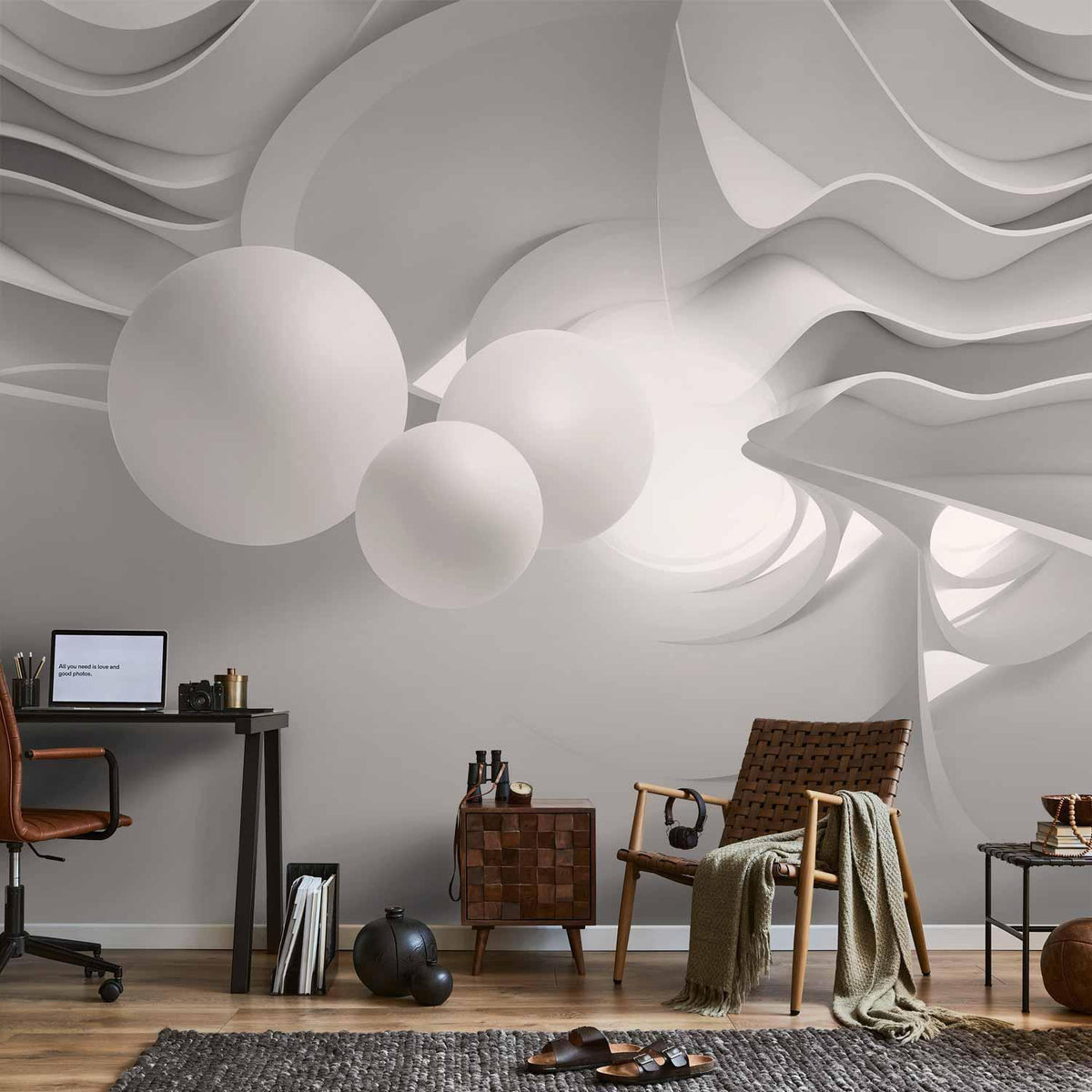 Fototapete 3D Tunnel Weiß – Moderne Perspektive mit Tiefeneffekt