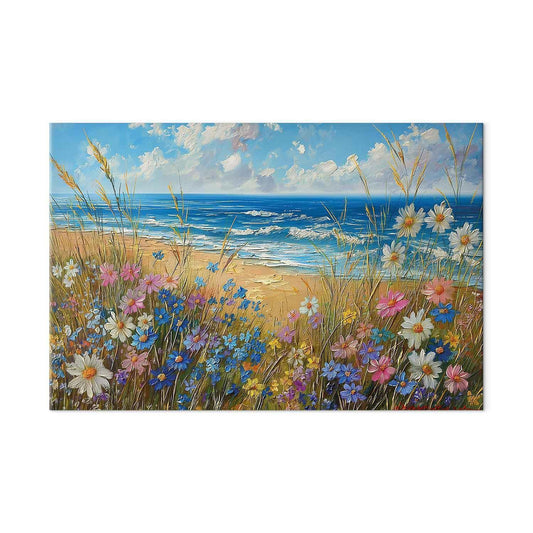 Wandbild XXL - Seascape – wildflowers and a view of the rough sea
