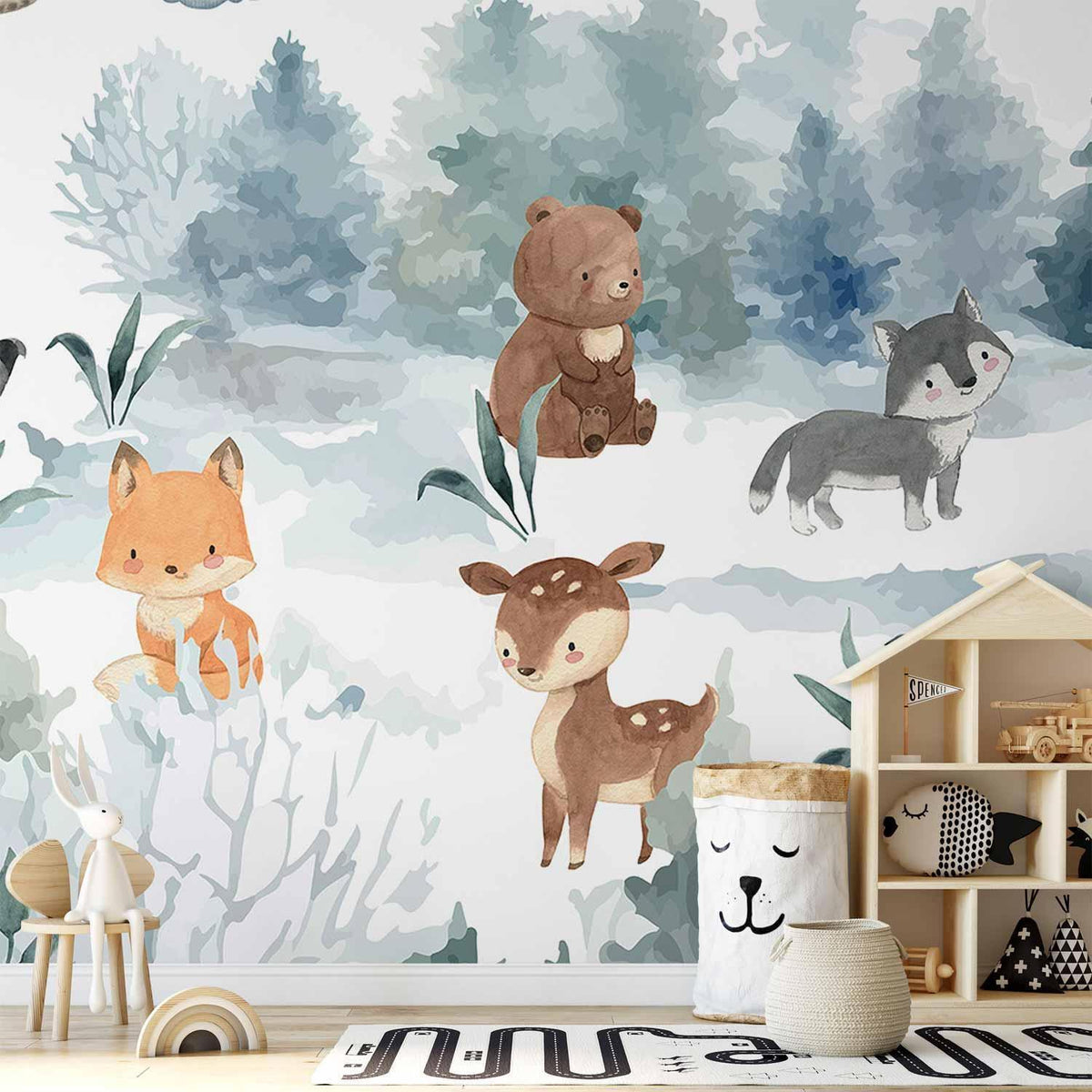 Fototapete Waldtiere - Aquarell Illustration für Kinderzimmer