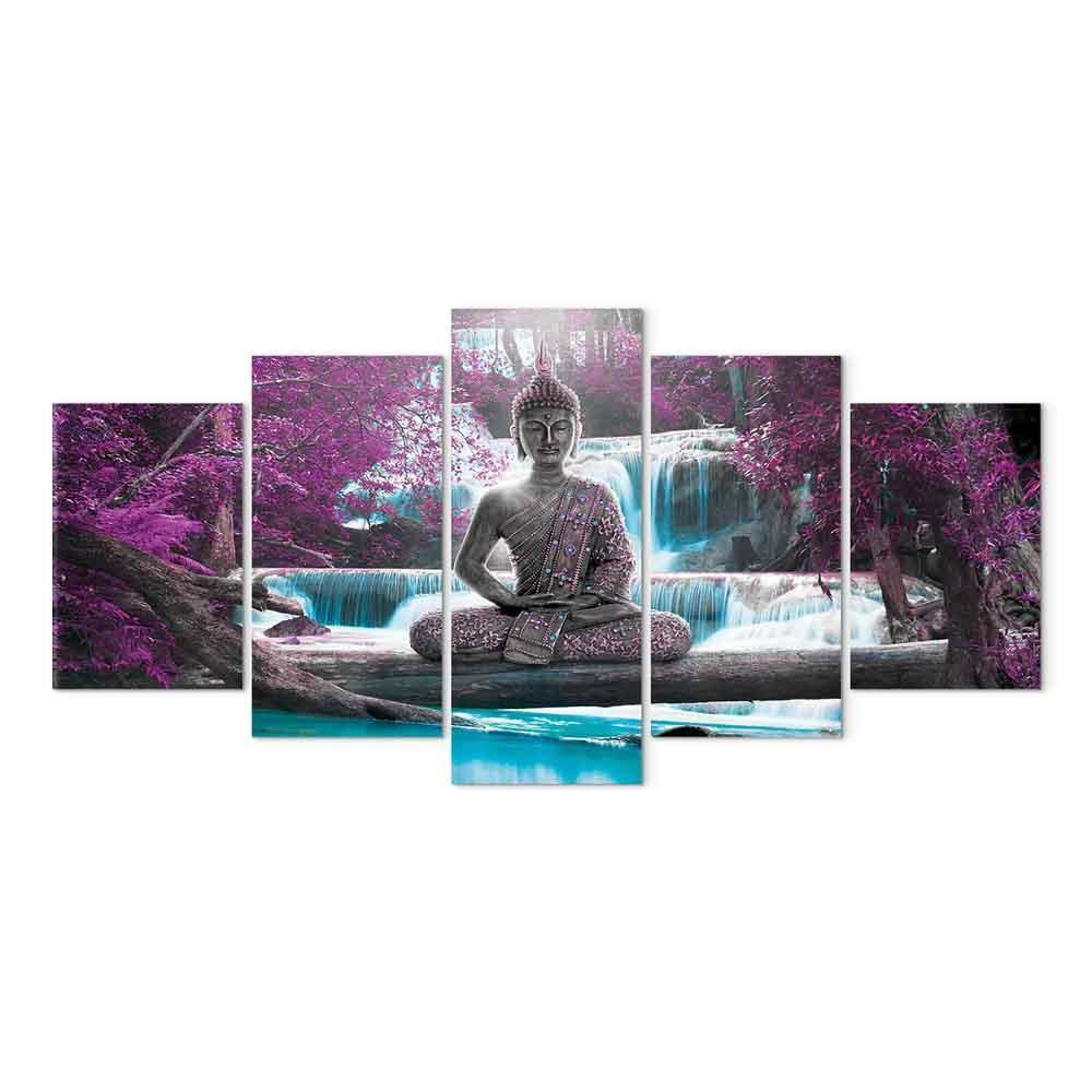 Leinwandbild - Waterfall and Buddha