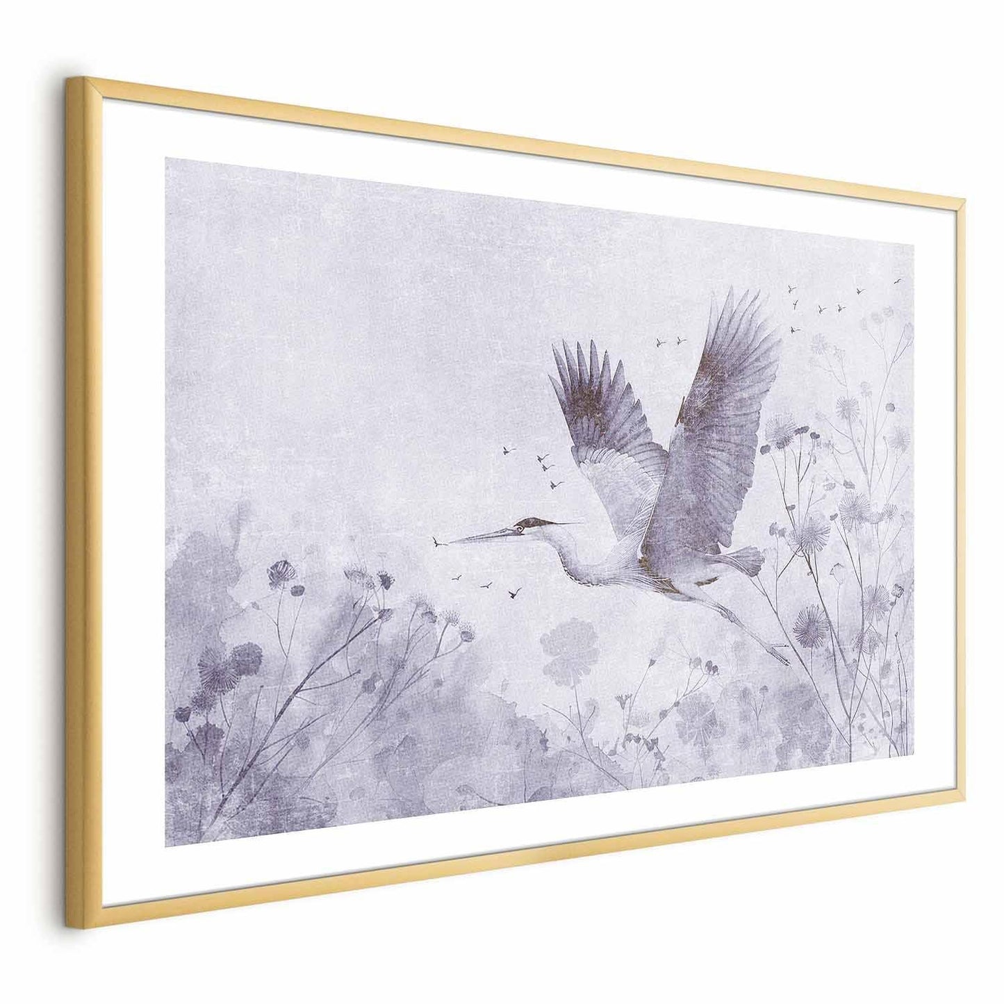 Poster Kranich im Flug – Elegantes Tierposter in Blau-Grau
