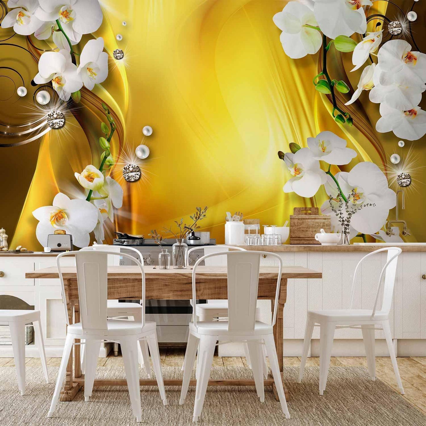 Fototapete „Orchidee in Gold“ – Elegante Blütenpracht mit Glamour-Effekt sawelt.eu