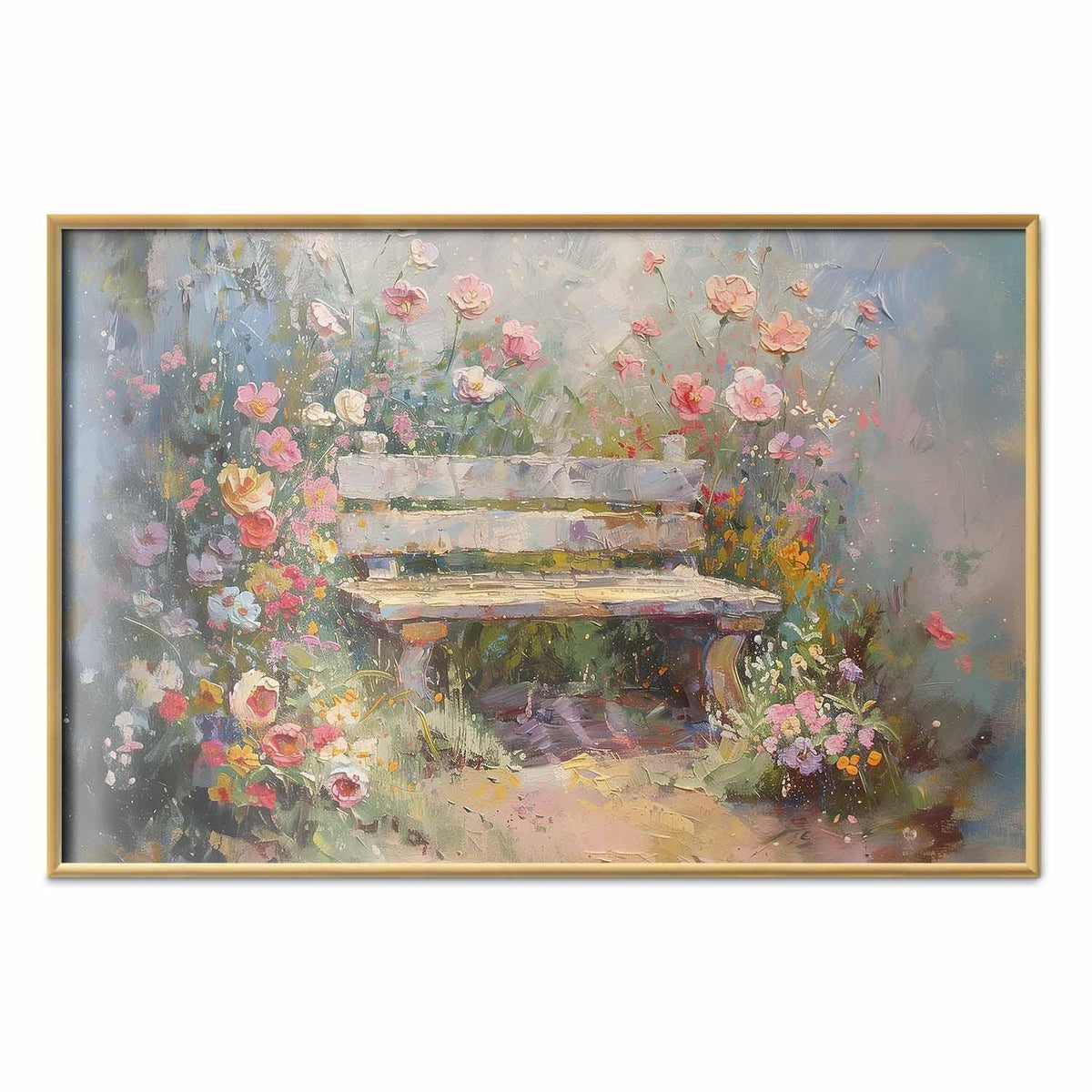Poster - Flowery bench - impressionist painting full of flowers