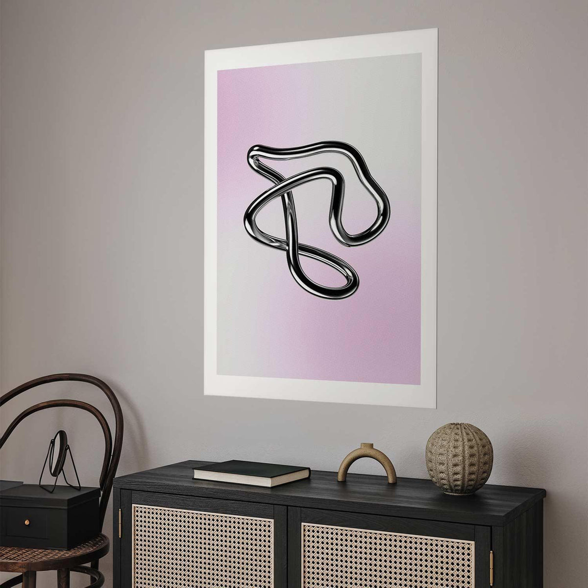 Poster - Silver Intricacies - fluid metallic figure on a gradient background