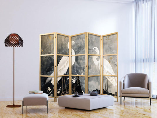 Japanischer Paravent - Herons and cherry blossoms - oriental-style illustration depicting birds