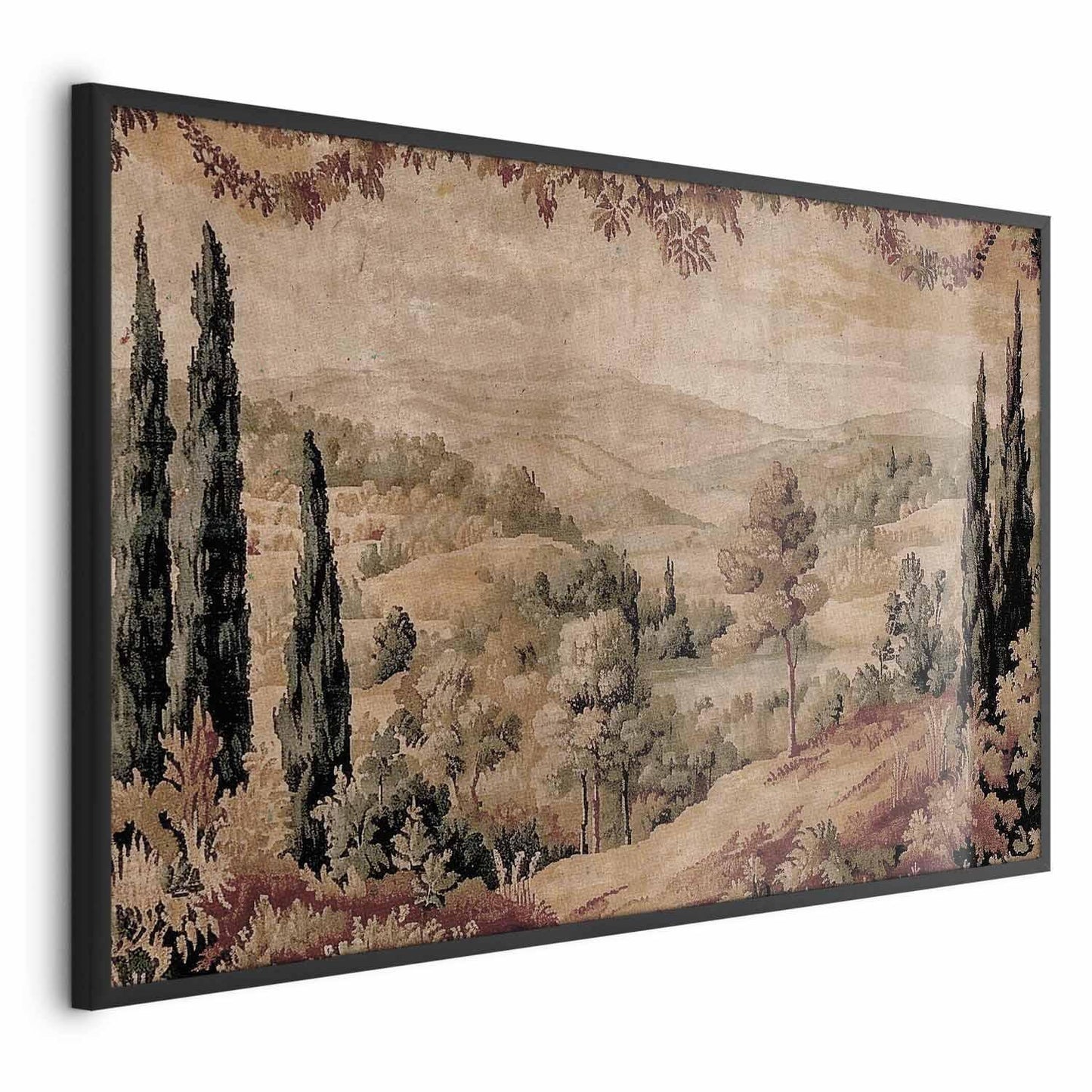 Poster - Mediterranean Landscape - Old Tapestry with a Hill and Lake Artgeist