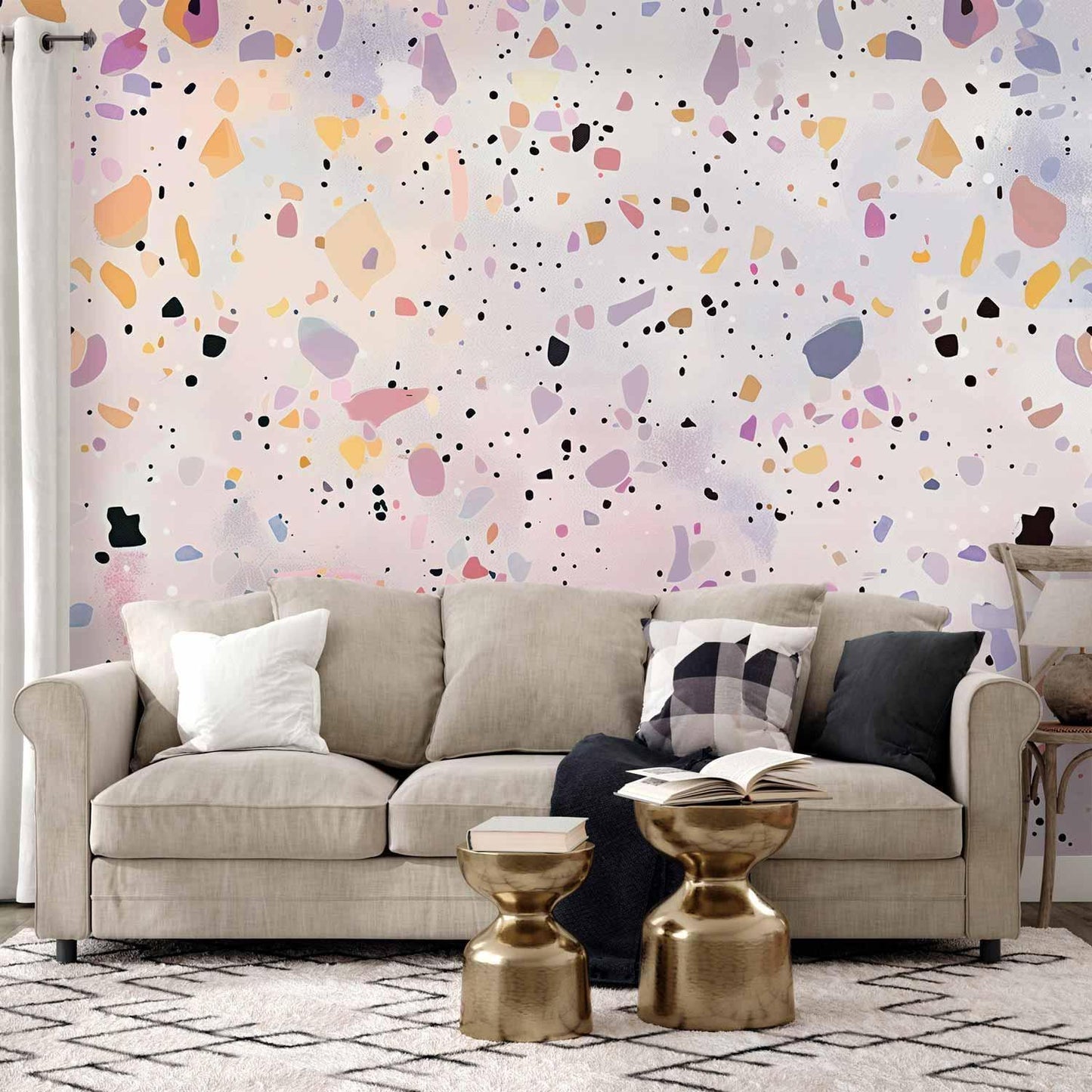 Fototapete - Terrazzo in Confetti Style Violet-Pink Colorful Pattern Artgeist