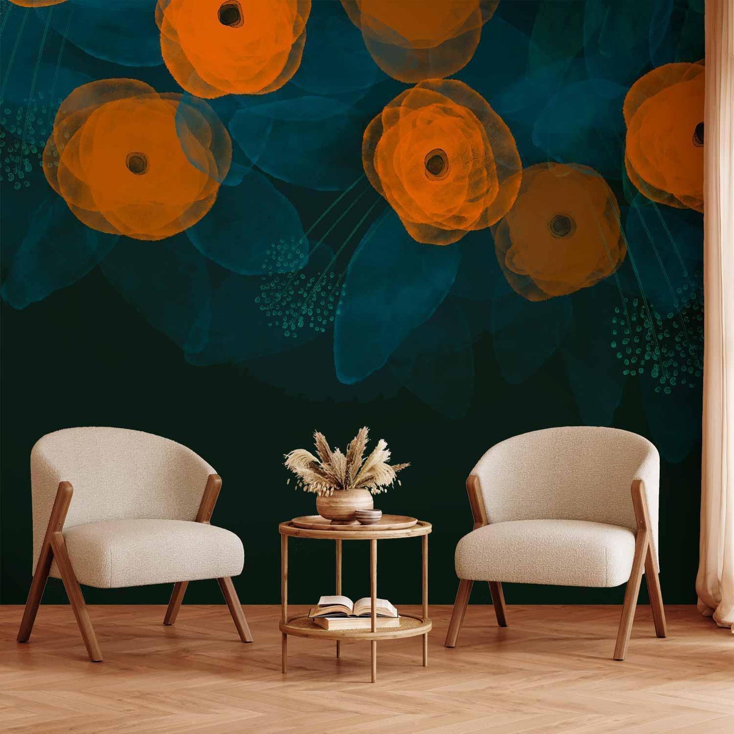 Fototapete - Aquarellzauber - Elegante Aquarell-Komposition mit zarten Blätter-Mustern