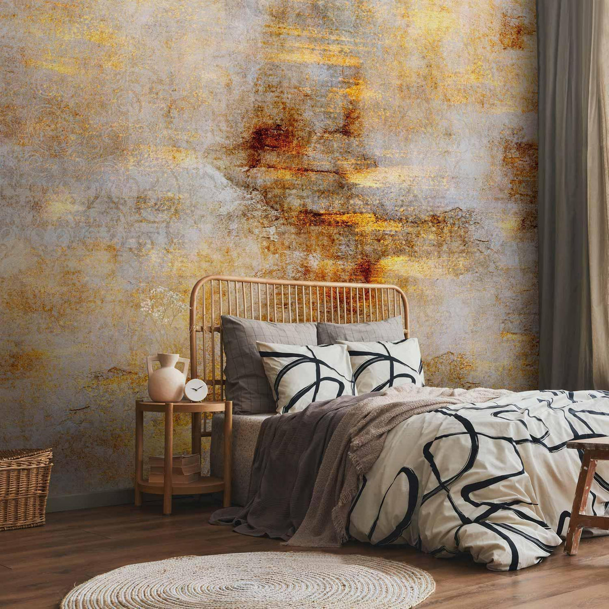 Abstrakte Fototapete in Gold und Beige – Moderne Wanddeko von Sawelt
