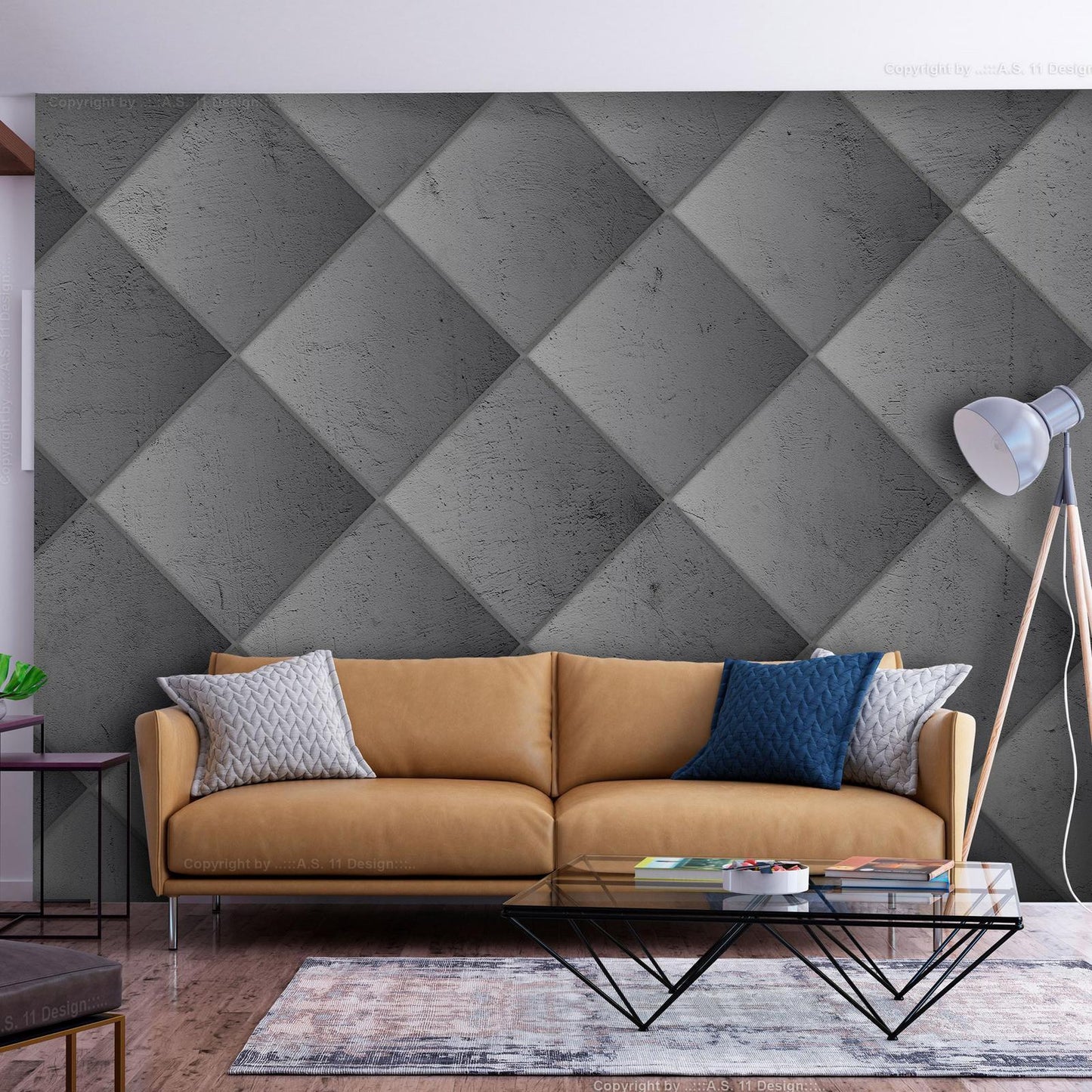 Fototapete - Grey symmetry - geometric pattern in concrete pattern with light joints Artgeist