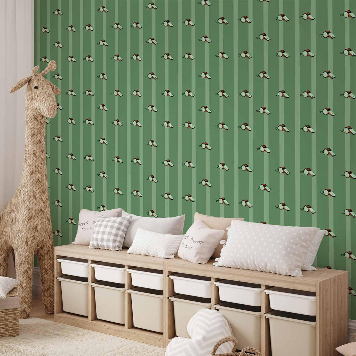 Tapete - Sports Whistles - Repeating pattern on a striped green background