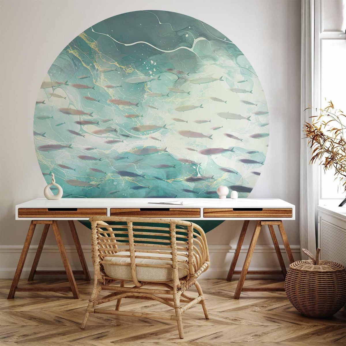 Runde Fototapete - School of small fish