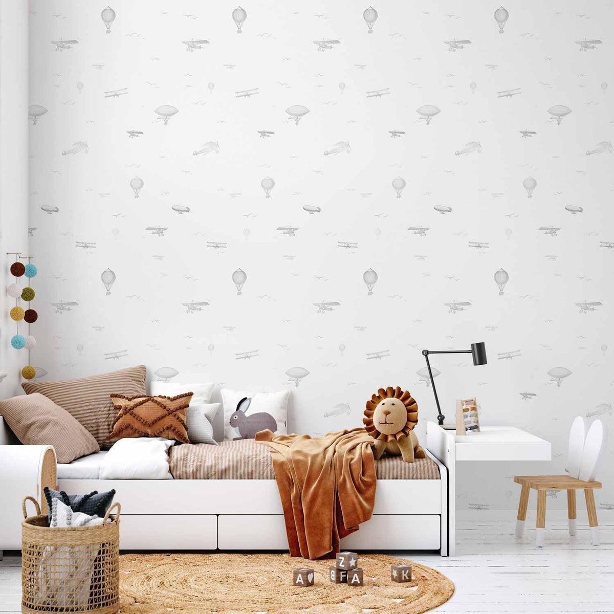 Tapete - Drawing - Airplanes - balloons - and airships against a sky full of birds
