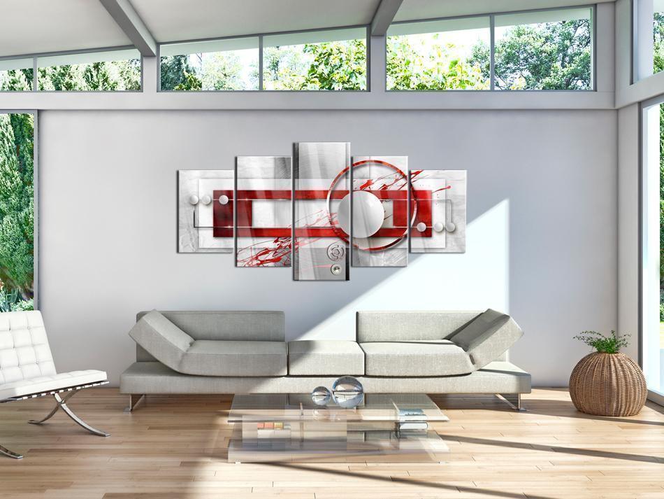 Wandbild Karmesinrote Energie – 5-teiliges Acrylglasbild in Rot und Silber