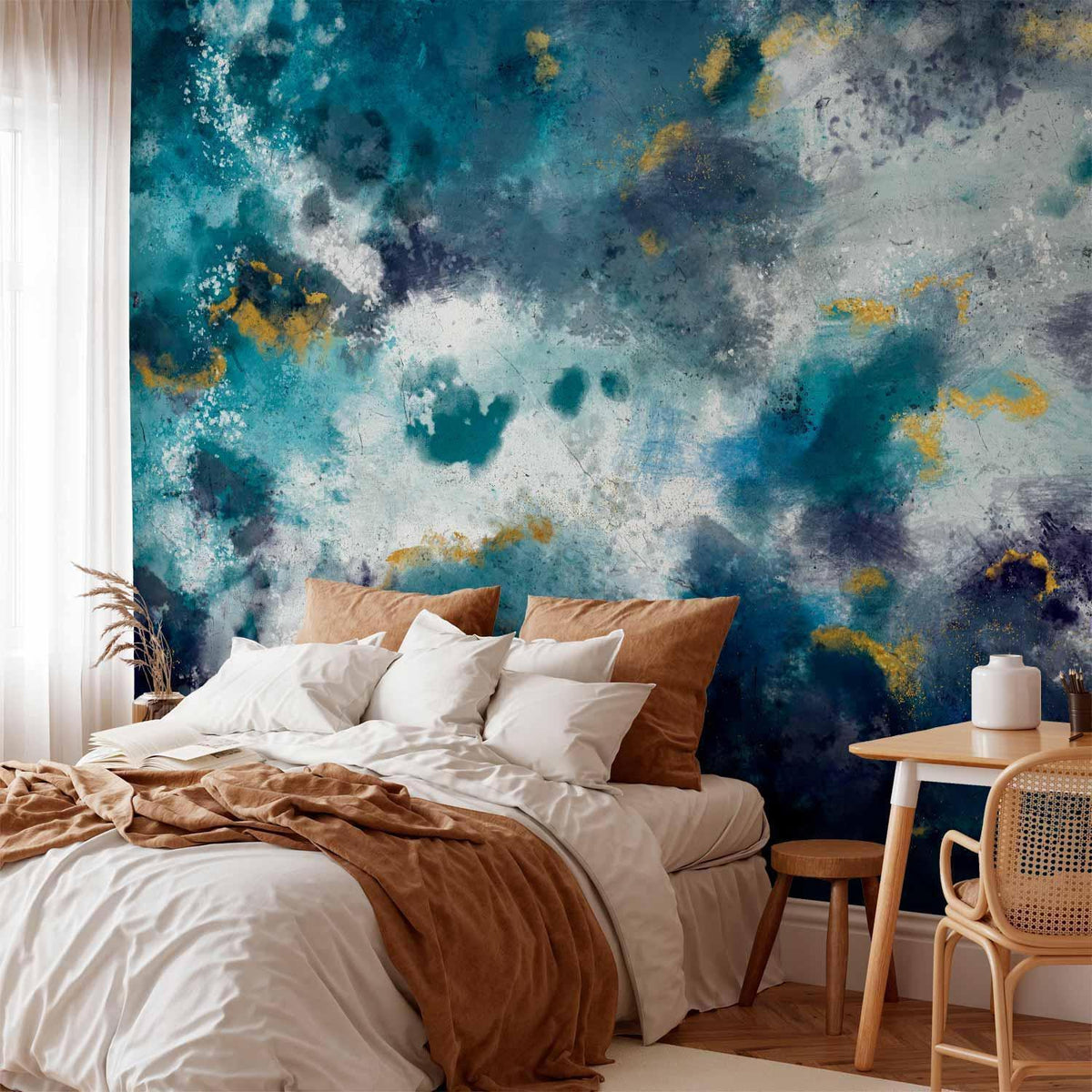 Fototapete - Stormy ocean - abstract blue composition in watercolour style