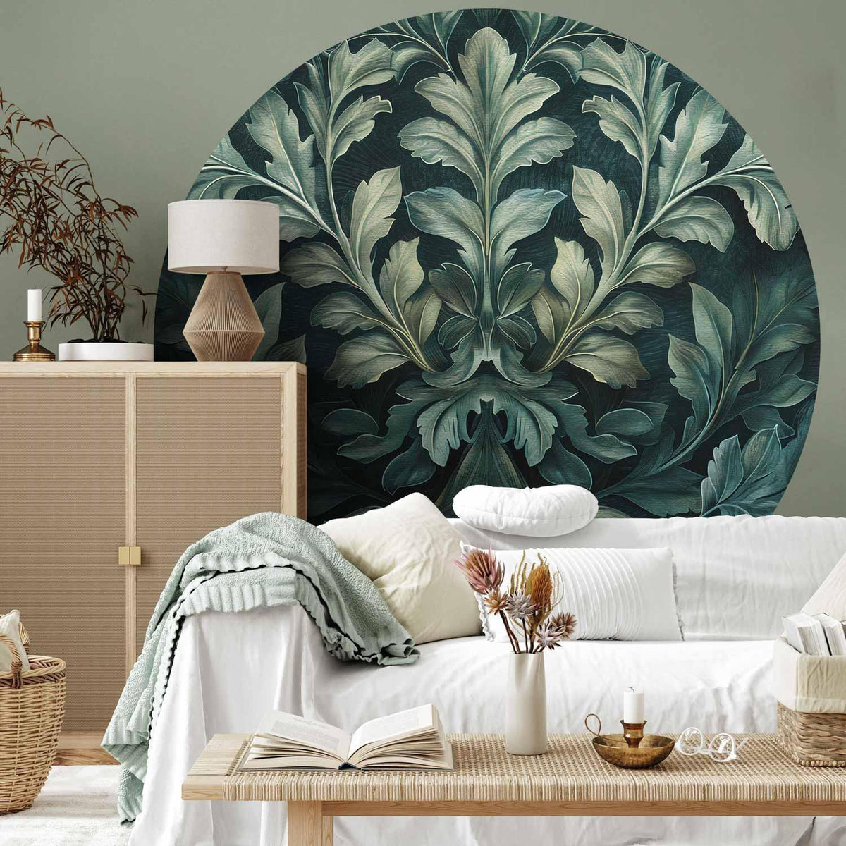 Runde Fototapete - Victorian leaves in dark greens