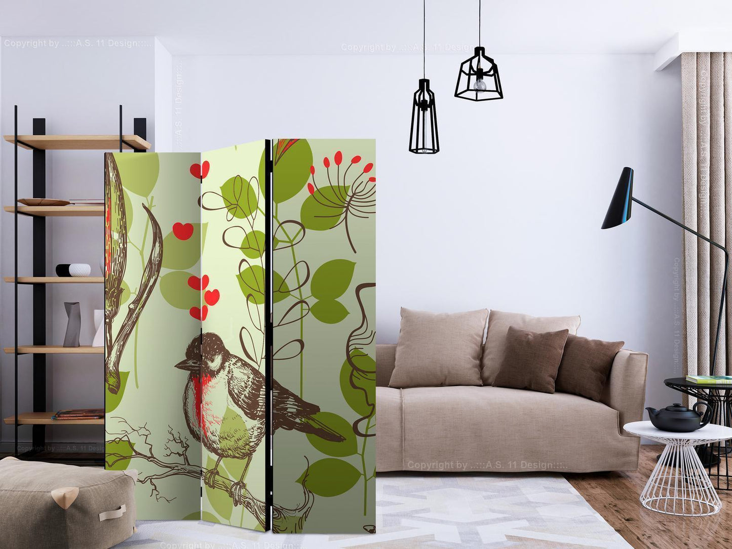 Paravent - Bird and lilies vintage pattern Artgeist