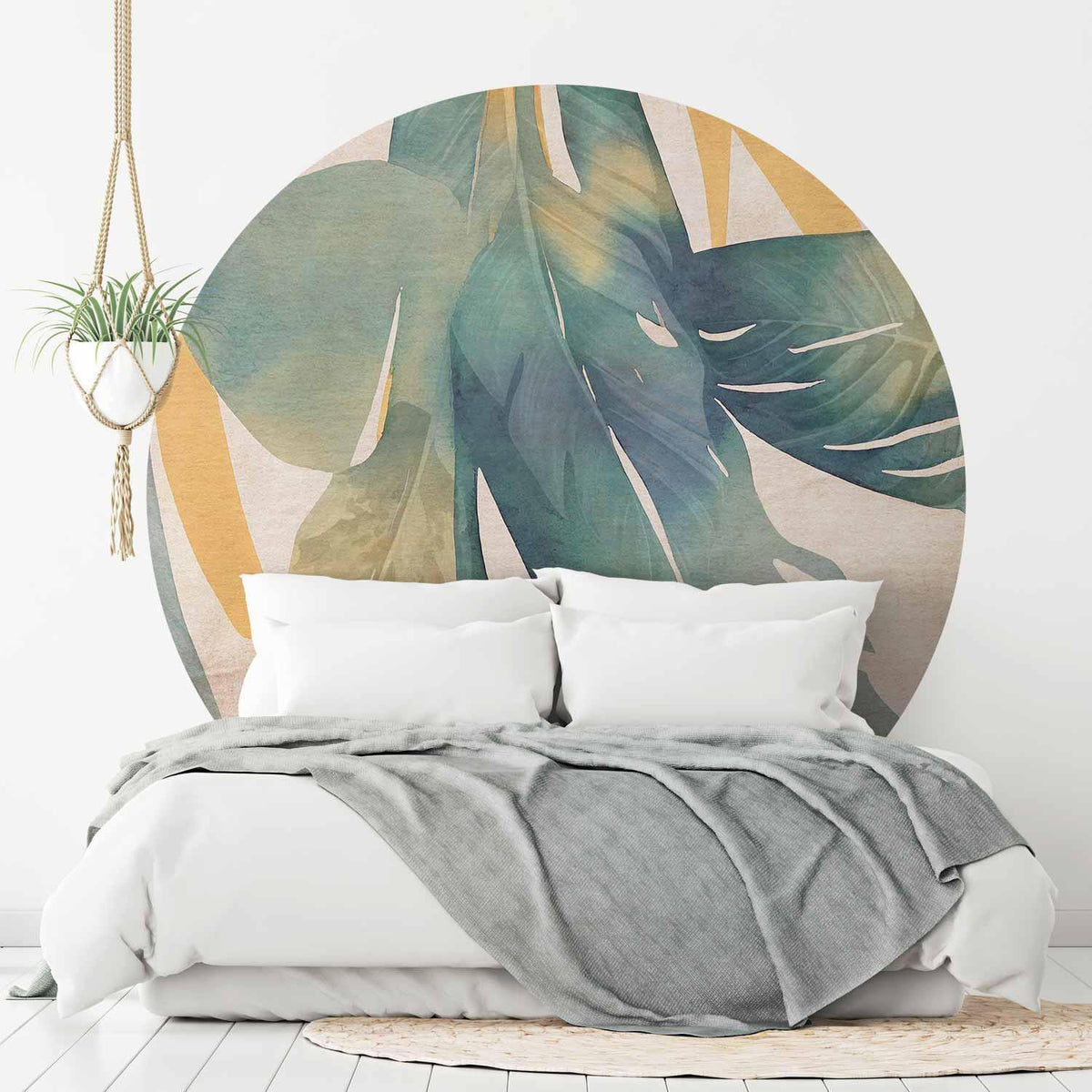 Runde Fototapete Tropische Blätter im Wohnzimmer – Watercolour Tropics Interior
Tropische Wanddeko Aquarell – Round Wall Decor Botanical