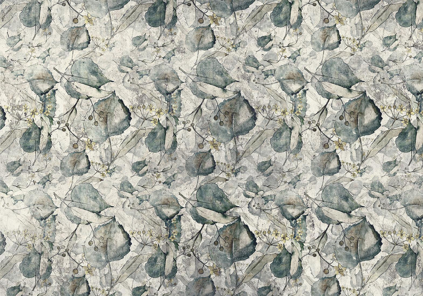 Fototapete - Autumn souvenirs - cool grey floral pattern with leaves Artgeist